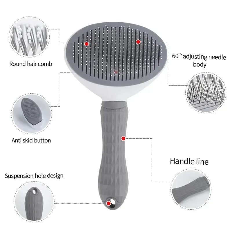 Self-Cleaning Pet Grooming Brush, Grooming Tool for Dogs & Cats, Gentle Hair Removal Comb for Pets